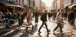 Busy European street with café culture