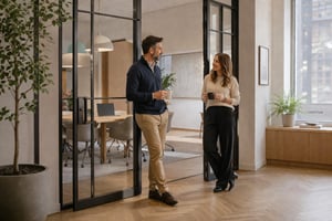 Casual conversation in a modern office